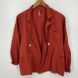 Free People Winnie Blazer Jacket Women's Size‎ S Red Linen Blend Solid
